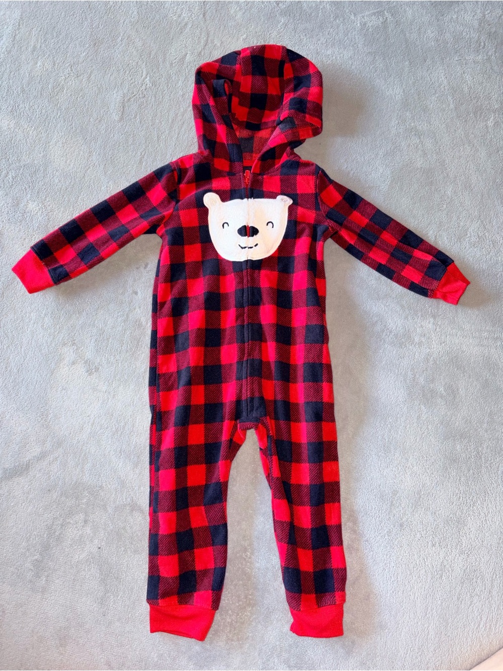 Carter's Baby Boy Hooded One-Piece - 18 months - Red & Black Buffalo Plaid
